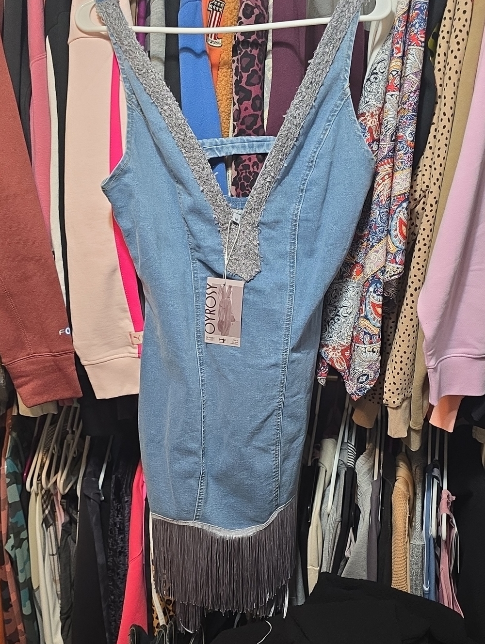 Oyroy Light Blue Denim Fringe Dress Medium New With Tags Price Firm!!!!